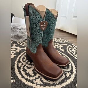 Ariat Turquoise and Brown Embroidered Boots